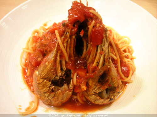 Slipper lobster spaghetti in Arrabiata sauce