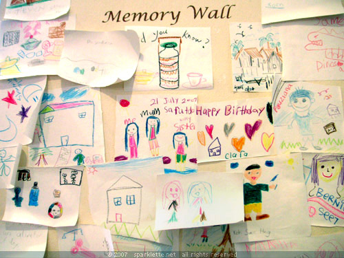 Memory Wall, filled with children's drawings