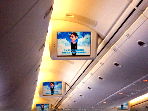 Monitors playing cute flight safety videos