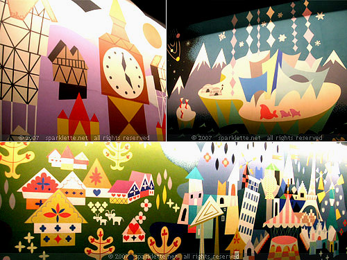 Colourful wall motifs at It's A Small World, Disneyland