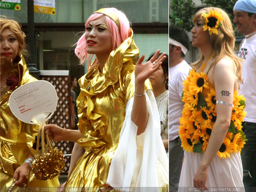 Gay parade with gays dressed up like women