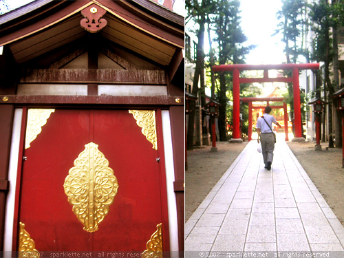 Door and torii gates in a Shinto shrine