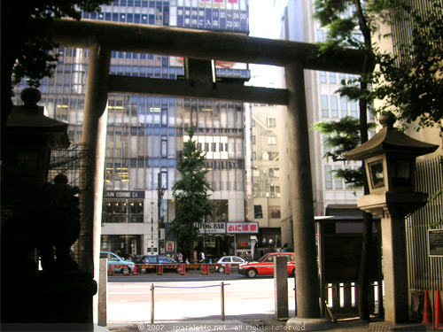 Stone torii gate in a Shinto shrine