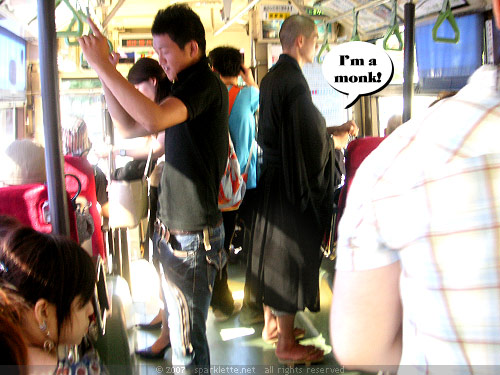 Japanese monk on bus in Kyoto