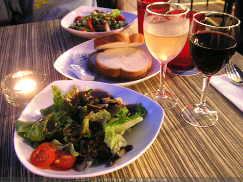 Salad, bread and wine