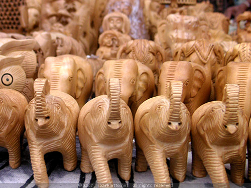 Wood carved elephants