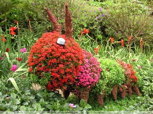 Floral display in the shape of a caterpillar