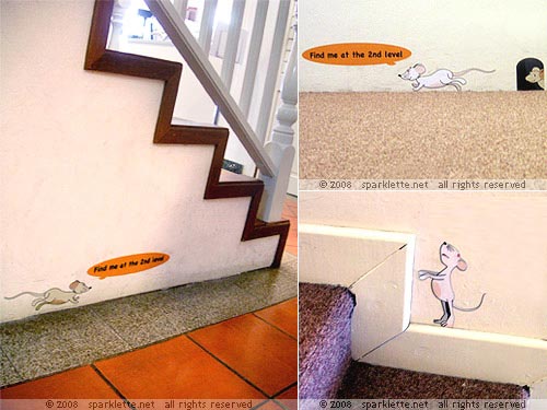 Mice scurrying along stairway