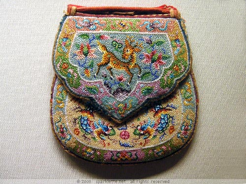 Beadwork wedding purse with deer and dragon motifs