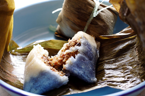 Rice dumpling with blue colouring