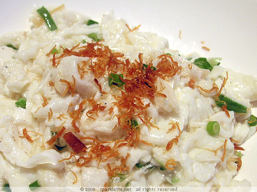 Sautéed Egg White with Dried Scallops and Crab Meat