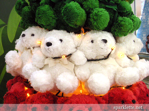Teddy bears on Christmas tree at Takashimaya Department Store