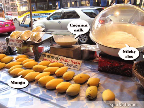 Mango sticky rice stall along Petchaburi Road, Bangkok