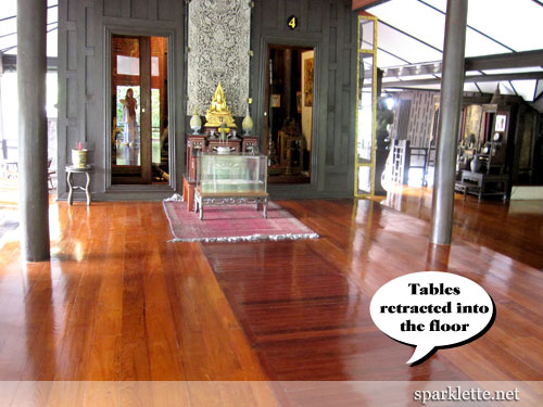 Tables that retract into the floor at Suan Pakkad Palace, Bangkok