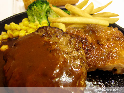 Teriyaki chicken & hamburger steak