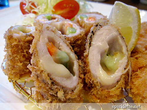 Cheese Katsu roll (breaded pork roll with cheese, carrot & asparagus)