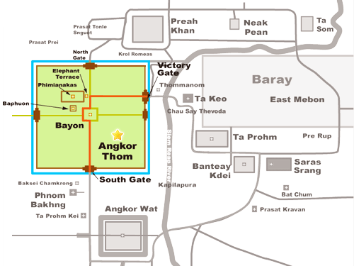 Map of Angkor Thom, Cambodia