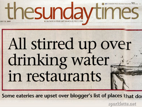 The Sunday Times (July 12, 2009): All stirred up over drinking water in restaurants
