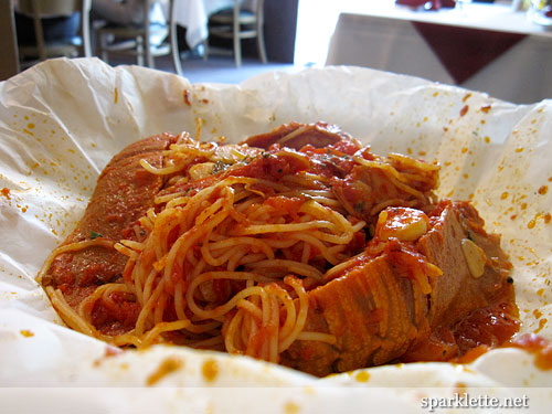 Crayfish pasta in tomato based sauce, Cartoccio style gourmet food