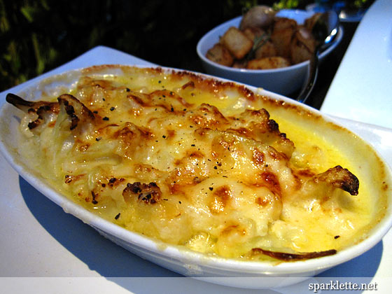 Cauliflower cheese gratin (rosemary potatoes in the background)