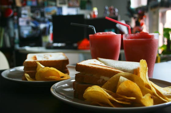 MayoEgg & Spicy Tuna Sandwich Meal with Watermelon Smoothie