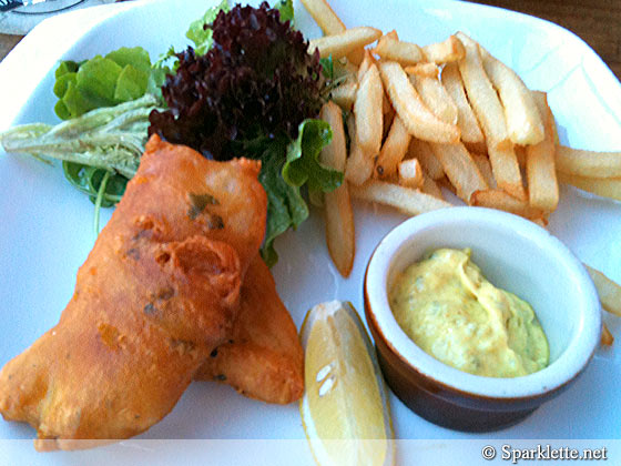 Fish and chips from The Queen & Mangosteen British pub